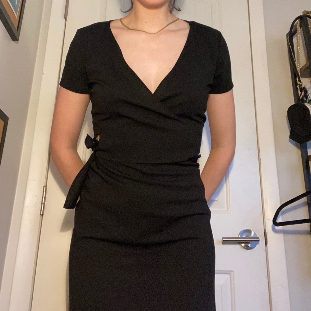 JIL SANDER 1990s vintage black wrap light wool dress